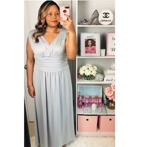 3X Gray Ruched Empire Waist Sleeveless Maxi Dress